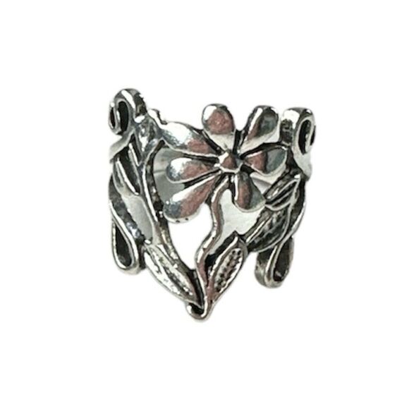 NEW Silver Plated Daisy Flower Floral Design Large Boho Thumb Ring Size 9 - Picture 3 of 12